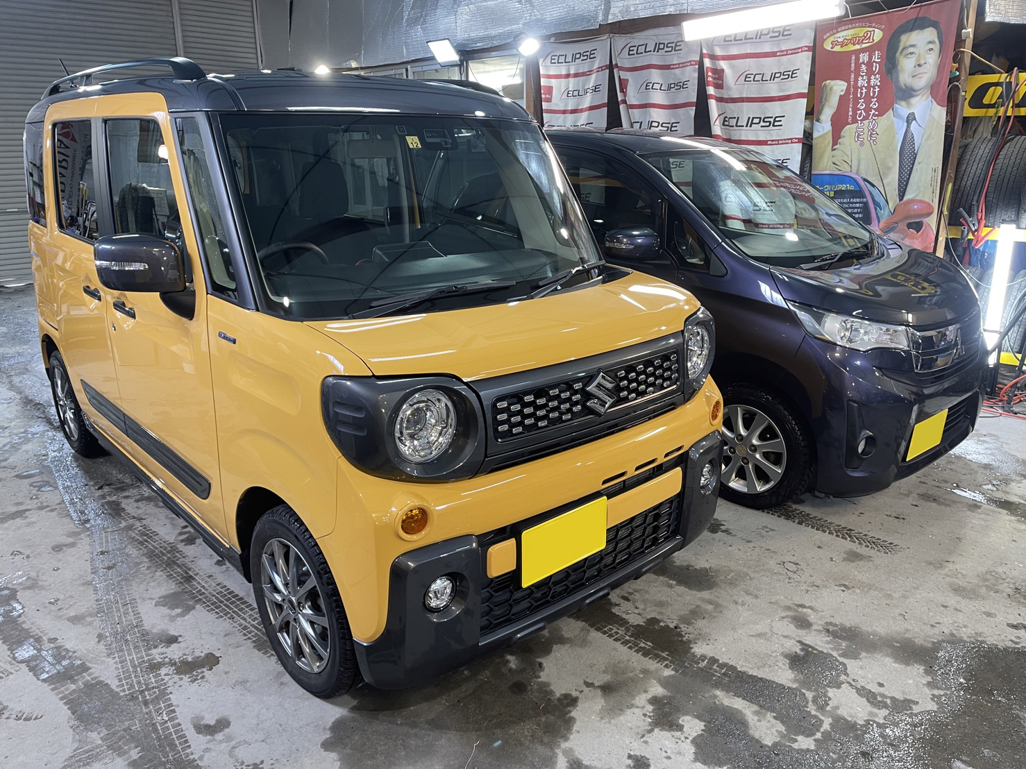 札幌でスズキ スペーシアギア、三菱 ekカスタムのポリマー施工を行いました。